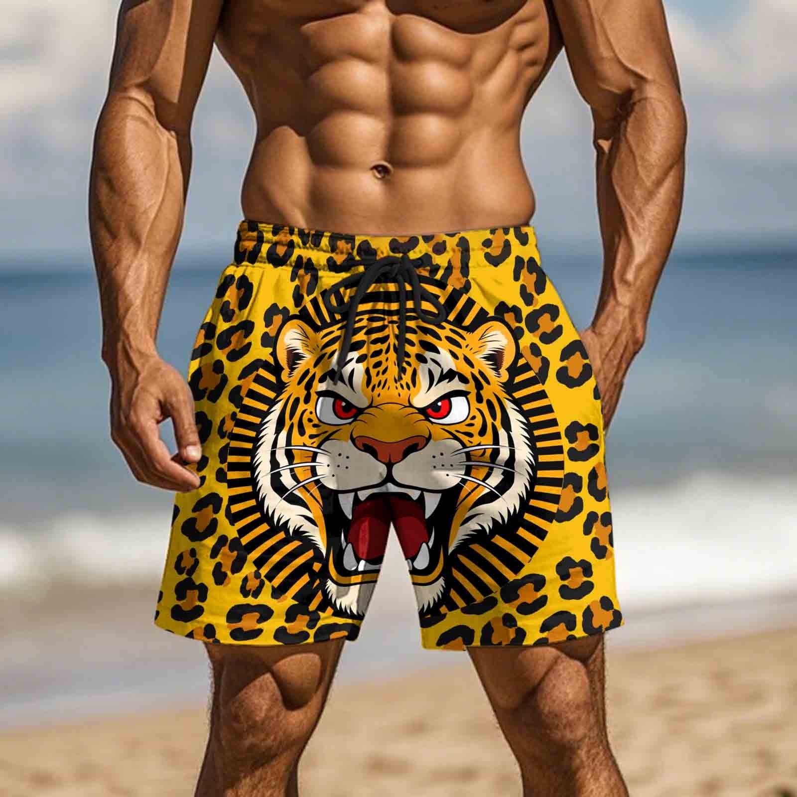 BVOFAR Mens Big and Tall Swim Trunks Funny Ferocious Animals Beach ...
