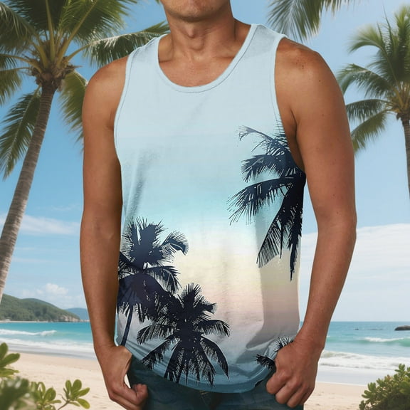 BVOFAR Mens Big and Tall Tank Tops Beach Summer Sleeveless Shirts Graphic Palm Tree Vacation Tanks Muscle Gym Tanks Multicolor L