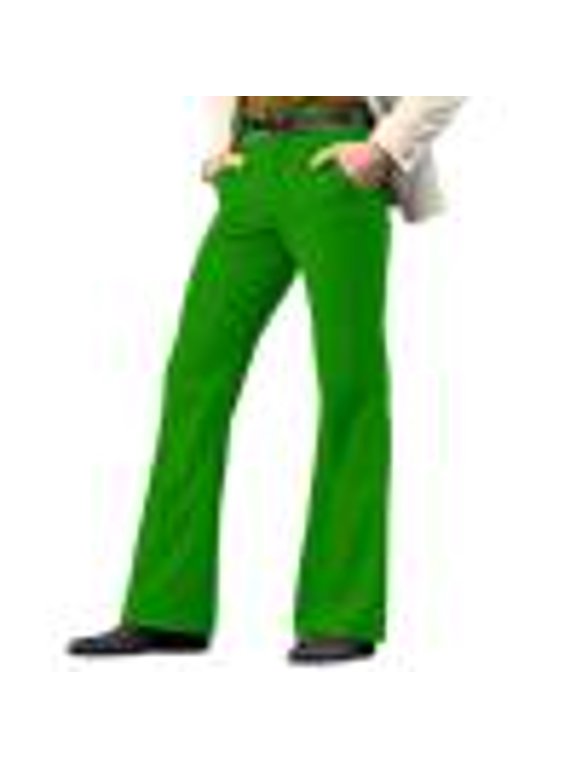 Mens Bootcut Chino Pants High Waisted Cowboy Pant Vintage 70s 80s Disco Trousers with Pockets Bell Bottom Flat Front Dressy Trouser Green XXXL