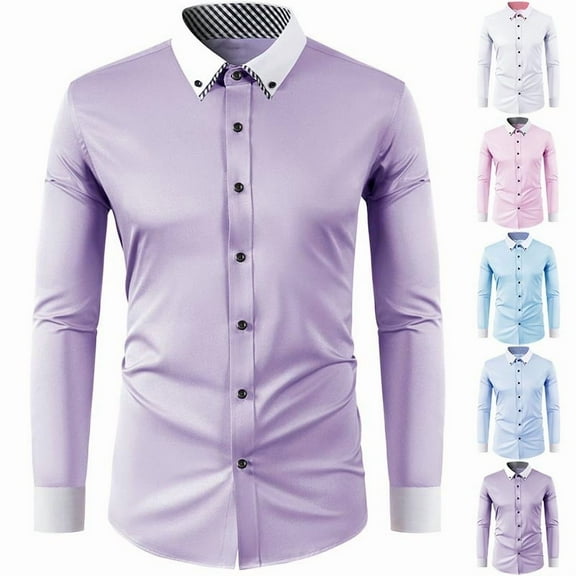 BVOFAR Mens Button Up Shirts Slim Fit Wrinkle Free Work Shirt Long Sleeve Business Casual Blouses Solid Collared Blouses
