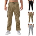 thumbnail image 1 of BVOFAR Mens Cargo Pants Casual Wide Leg Utility Pant Elastic Waist Drawstring Joggers Solid Color Hiking Trousers with Adjustable Cuff Army Green L, 1 of 10