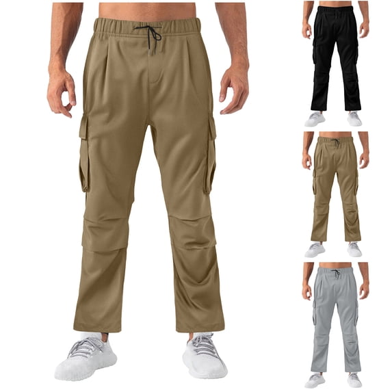 BVOFAR Mens Cargo Pants Casual Wide Leg Utility Pant Elastic Waist Drawstring Joggers Solid Color Hiking Trousers with Adjustable Cuff Army Green L