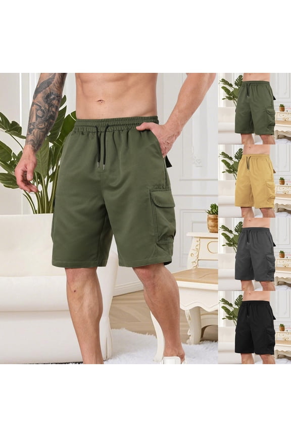 Mens Cargo Shorts Lightweight Twill Knee Length Bermuda Elastic Waist Hiking Running Shorts for Men Army Green XXL