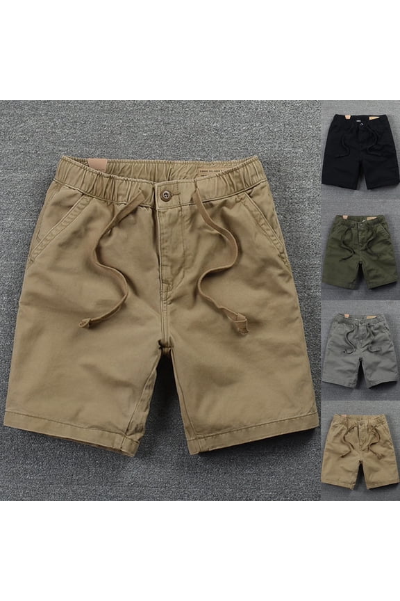 Mens Casual Golf Shorts Lightweight Elastic Waist Shorts Stretch Drawstring Dress Work Shorts with Pockets Khaki XXL