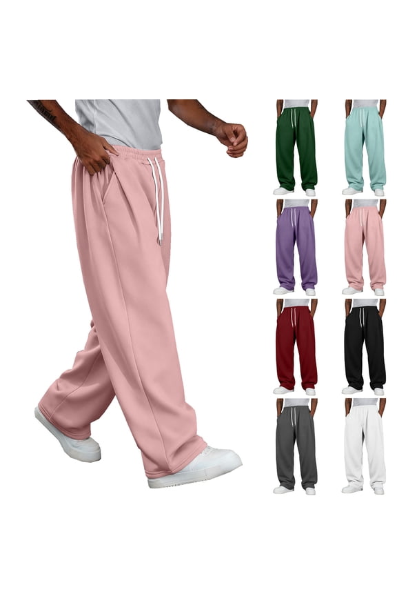 Mens Casual Pants Elastic Waist Lightweight Work Pant Casual Straight Leg Drawstring Trouser with Pockets Quick Dry Track Trouser Brown L