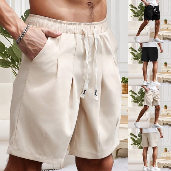 BVOFAR Mens Chino Shorts Drawstring Summer Beach Shorts with Pockets Classic Fit Twill Golf Shorts Beige XL