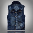 thumbnail image 1 of BVOFAR Mens Denim Vest Jackets Big and Tall Sleeveless Jean Vests Ripped Button Down Jacket Trendy Streetwear Dark Blue XL, 1 of 9