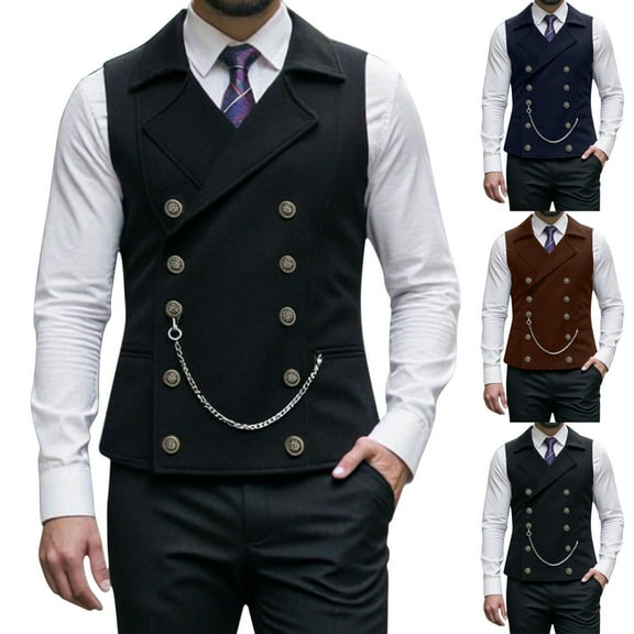 BVOFAR Mens Double Breasted Vests Business Casual Suit Waistcoats Groomsman Wedding Vests Brown M