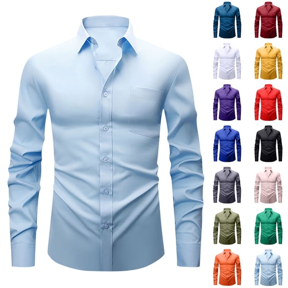 BVOFAR Mens Dress Shirts Wrinkle Free Long Sleeve Shirt Slim Fit Collared Button Down Shirt Solid Work Blouses
