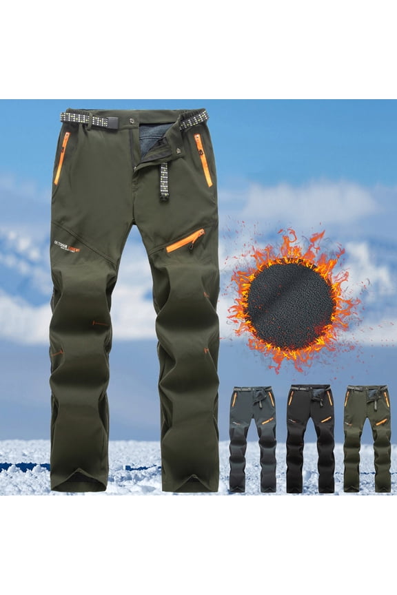 Mens Fleece Lined Hiking Pants Thermal Windproof Outdoor Adventure Trousers Loose Fit Water Resistant Pant Winter Warm Travel Trousers