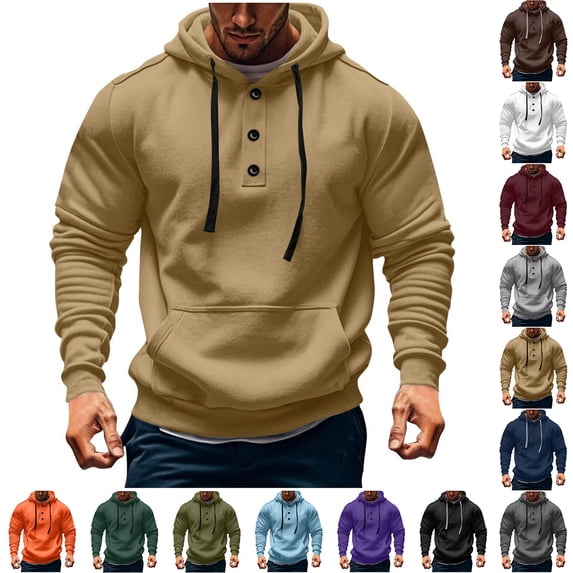 BVOFAR Mens Hoodies Fall Winter Travel Sweatshirts Cozy Quarter Button Pullover Workout Athletic Tops Casual Hooded Sweatshirts Navy S