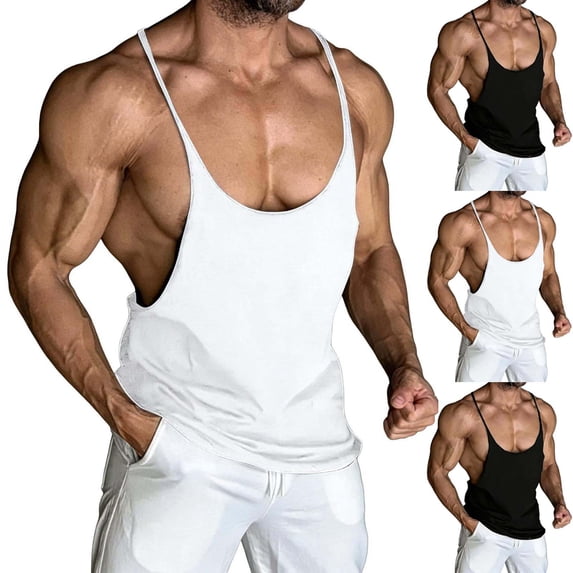 BVOFAR Mens Stringer Tank Tops Bodybuilding Gym Workout Tanks Training Y Back Muscle Shirts Fitness Tees White L