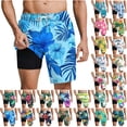 thumbnail image 1 of BVOFAR Mens Swim Trunks 9 Inch Tropical Print Swimming Shorts with Compression Liner Quick Dry Elastic Waist Board Shorts with Pockets Green S, 1 of 10