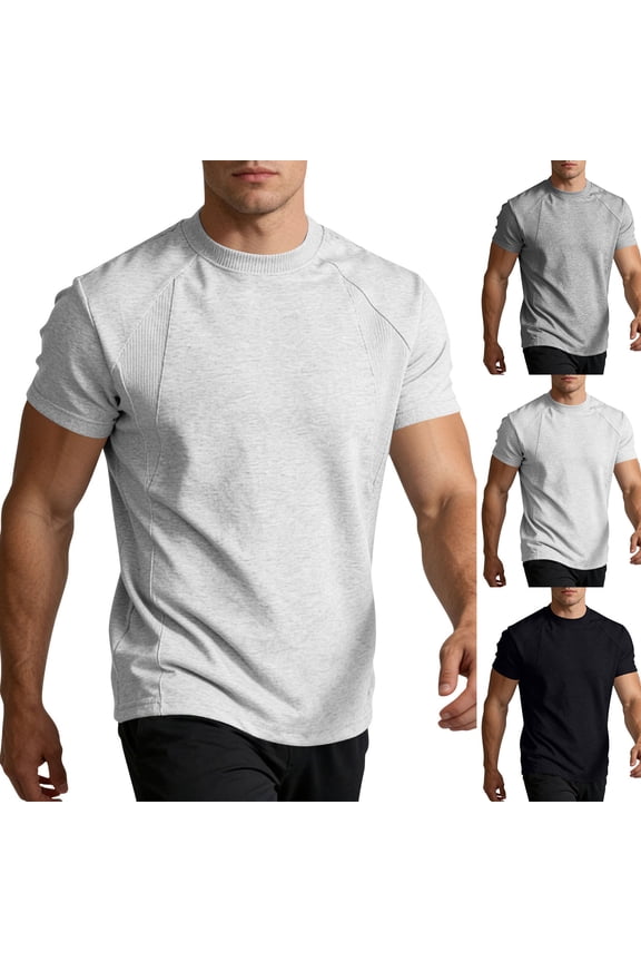 Mens T-Shirt Casual Stretch Crewneck Short Sleeve Boxer Shirts Gym Workout Ribbing Shirts Moisture Wicking Basic Tee Gray XXL