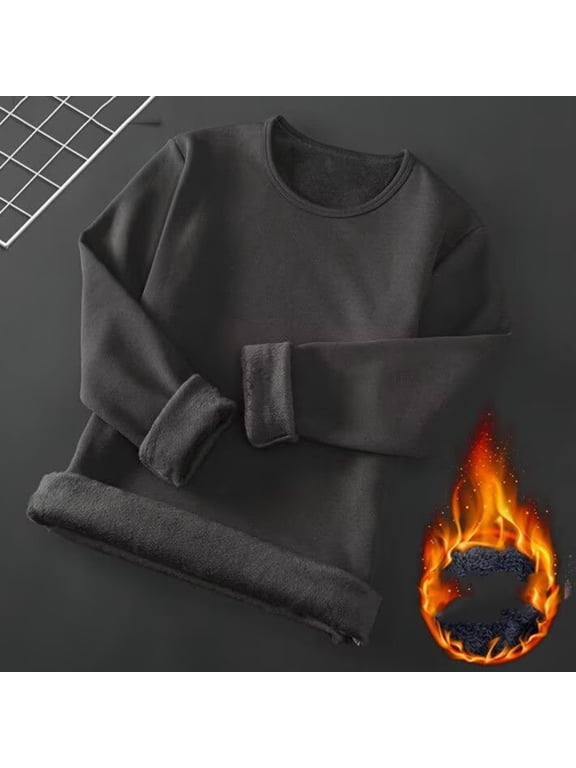 Mens Thermal Shirts Big and Tall Winter Warm Fleece Lined Long Johns Tops Crewneck Long Sleeve Undershirts Dark GrayL