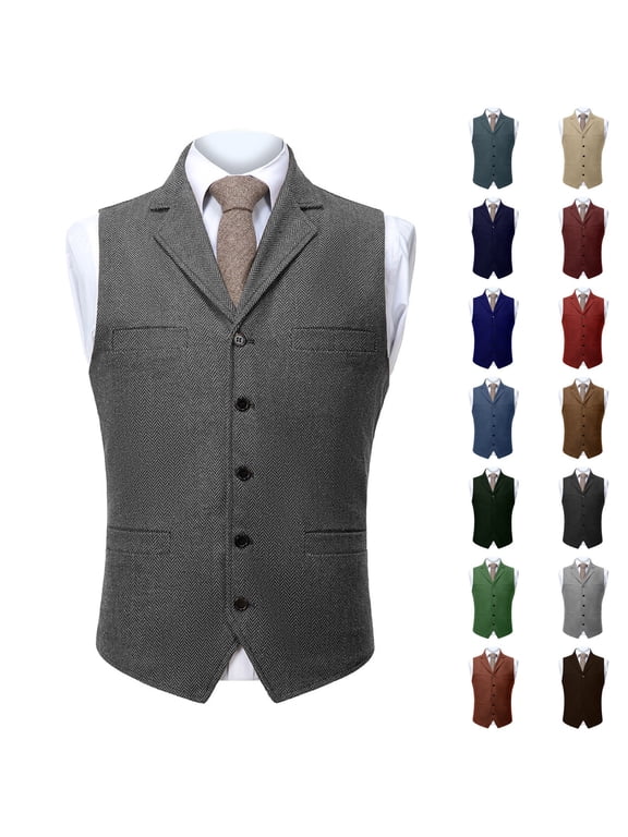 Mens Tweed Herringbone Suit Vest Business Casual Wool Blend Waistcoat Vintage Wedding Prom Waistcoats Light Blue XS