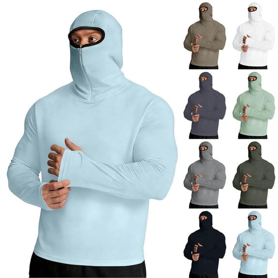 BVOFAR Mens UPF 50+ Sun Shirts with Face Mask UV Protection Ice Silk Hooded Shirts Long Sleeve Rash Guard Hiking Swimming Black XXL