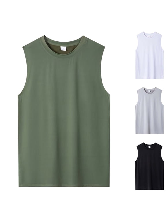 Mens Workout Tank Tops Breathable Mesh Sleeveless Cut Off Muscle Shirts Loose Fit Lightweight A-Shirt for Gym Running Black L