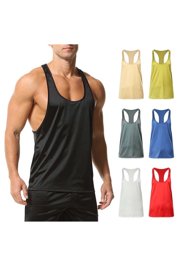 Mens Workout Tank Tops Y-Back Workout Muscle Tee Loose Fit Quick Dry Vest Athletic Sports T Shirts Casual Bodybuilding Stringer Tanks Beige L