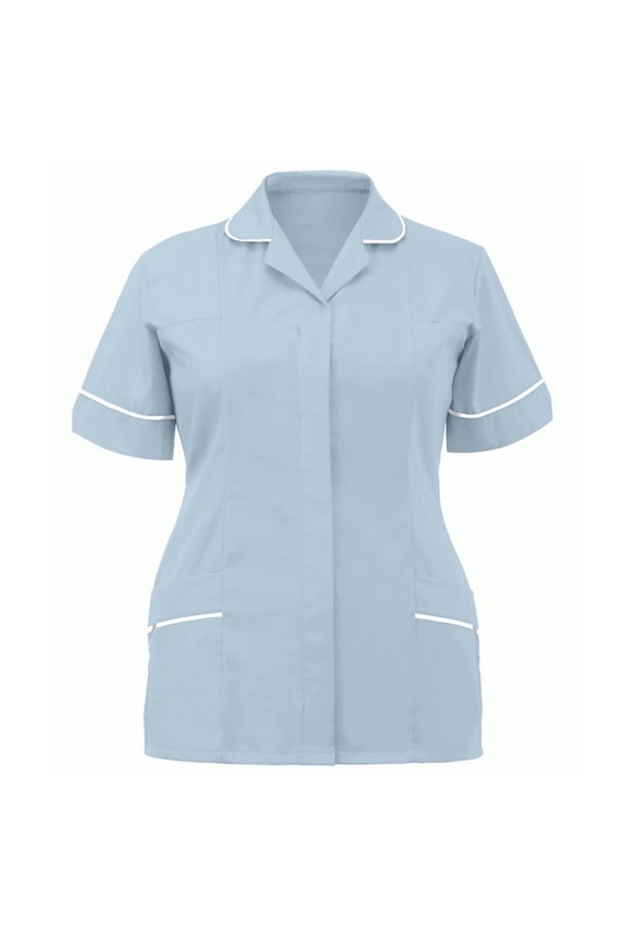 Nursing Scrub Tops for Women Lightweight Housekeeping Uniforms Short Sleeve V Neck Scrubs Cleaning Uniform with Pockets