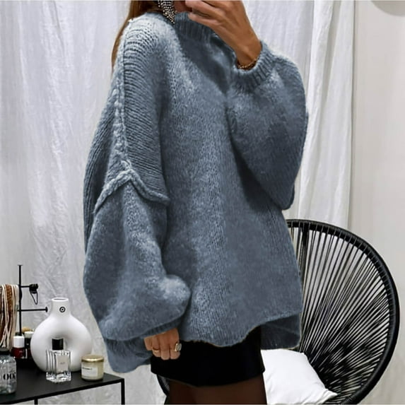BVOFAR Oversized Sweaters for Women Chunky Lantern Long Sleeve Knitted Tops Fluffy Batwing Sleeve Mock Neck Pullover Cozy Solid Color Winter Warm Jumpers
