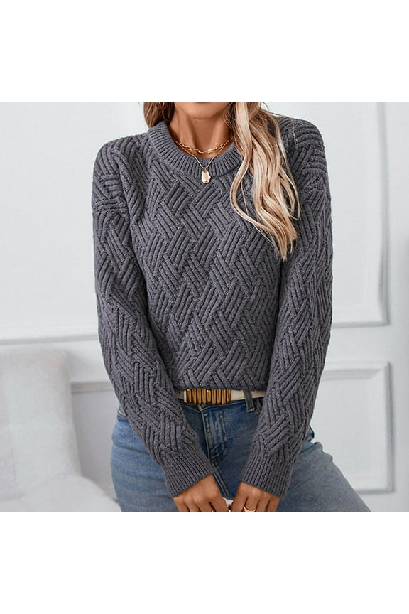 Oversized Sweaters for Women Crew Neck Chunky Knit Jumpers Long Sleeve Solid Color Pullover Baggy Winter Warm Tops