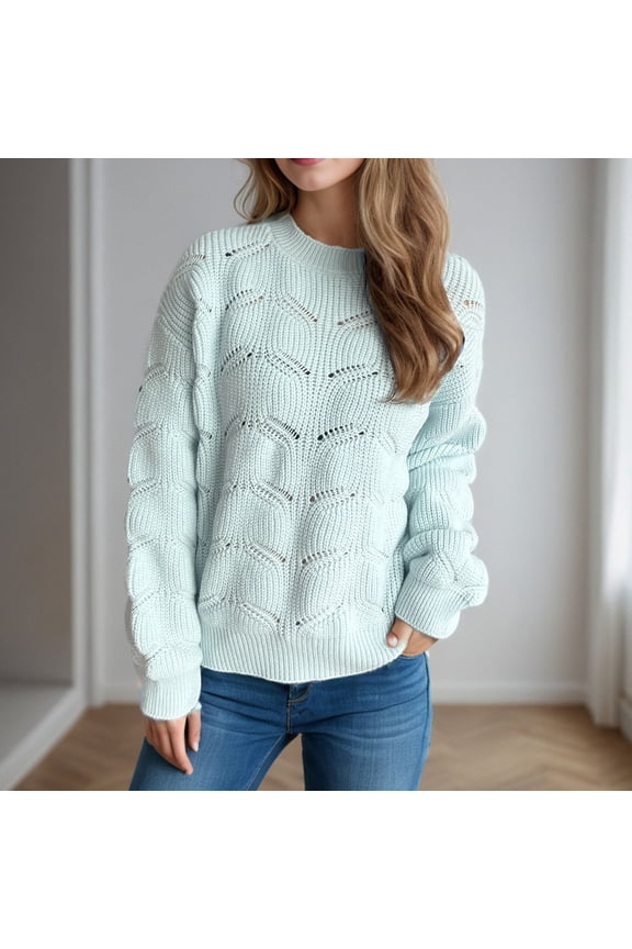 Oversized Sweaters for Women Comfy Crochet Hollow Out Knit Mock Neck Pullover Soft Long Sleeve Solid Color Jumpers Winter Warm Tops