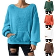 thumbnail image 1 of BVOFAR Oversized Sweaters for Women Fuzzy Fleece Lantern Long Sleeve Pullover Plus Size Cozy Boat Neck Fluffy Tops Fall Winter Travel Shirts, 1 of 10
