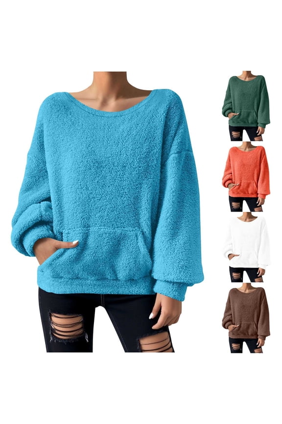 Oversized Sweaters for Women Fuzzy Fleece Lantern Long Sleeve Pullover Plus Size Cozy Boat Neck Fluffy Tops Fall Winter Travel Shirts