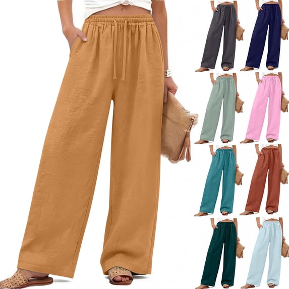 BVOFAR Palazzo Pants for Women Flowy Wide Leg Pant Summer Drawstring High Waisted Lounge Trousers with Pockets Casual Baggy Boho Culottes Gray S