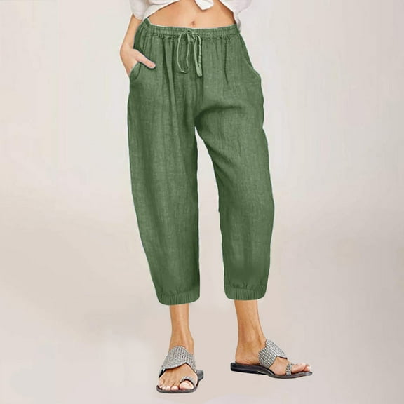 BVOFAR Pants for Women Dressy Casual Loose Fit Cropped Pants Elastic Waist Drawstring Wide Leg Capris Trousers