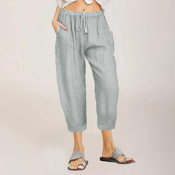 BVOFAR Pants for Women Dressy Casual Loose Fit Cropped Pants Elastic Waist Drawstring Wide Leg Capris Trousers