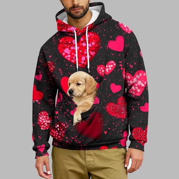 BVOFAR Pet Carrier Pouch Hoodie for Men Gradient Kangaroo Pocket Animal Holder Pullover Funny Print Graphic Sweatshirt for Men Hot Pink L