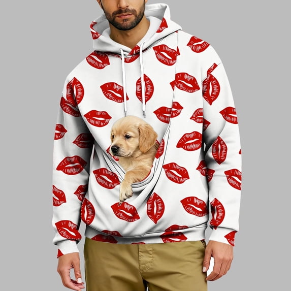BVOFAR Pet Carrier Pouch Hoodie for Men Gradient Kangaroo Pocket Animal Holder Pullover Funny Print Graphic Sweatshirt for Men White XL