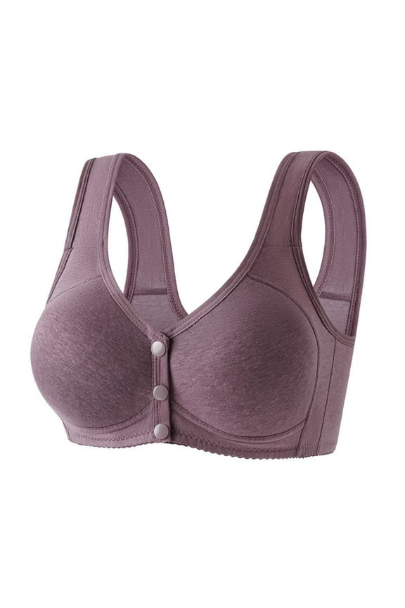 Plus Size Bra for Older Women, Front Snap Closure Bras, No Underwire Thin Gather Bra Everyday Bras 2025