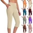 thumbnail image 1 of BVOFAR Plus Size Capri Pants for Women Dressy Casual Straight Leg Capris Stretch High Waisted Yoga Crop Pant Solid Color Office Work Trousers with Pockets Army Green XXXXXL, 1 of 9