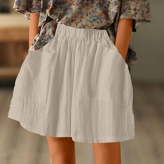BVOFAR Plus Size Cotton Linen Shorts for Women Casual Loose Comfy Shorts Summer Stretchy Elastic Waist Shorts with Pockets