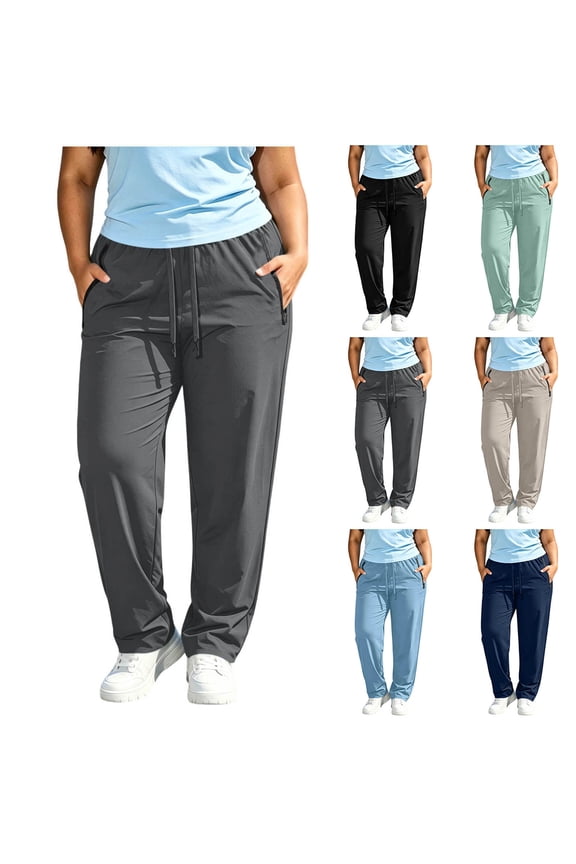 Plus Size Workout Pants for Women Lightweight Drawstring Joggers with Zipper Pockets Stretchy Outdoor Trousers Running Sports Athletic Pant Dark Gray XXXL