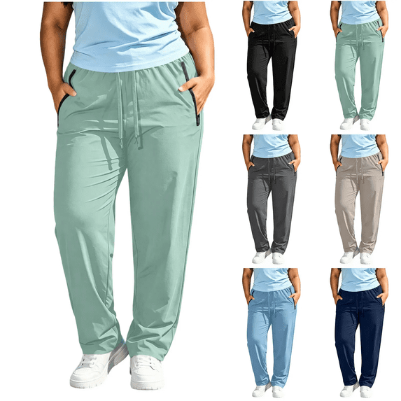BVOFAR Plus Size Workout Pants for Women Lightweight Drawstring Joggers with Zipper Pockets Stretchy Outdoor Trousers Running Sports Athletic Pant Green XXXXL