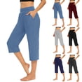 thumbnail image 1 of BVOFAR Plus Size Yoga Capri Pants Stretchy High Waisted Workout Crop Legging Comfy Solid Loose Athletic Trousers with Pockets Pedal Pushers Black XXXXXL, 1 of 8
