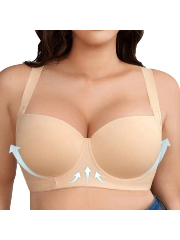 Push Up Bra for Women Seamless Underwire Balconette Bra Supportive Gatherd Bralettes Comfort Everyday Bra Beige 44C