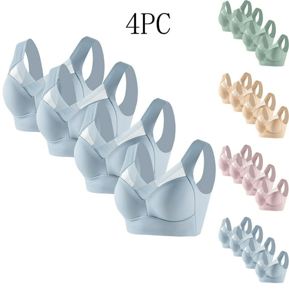 BVOFAR Push Up Wireless Bras for Women Plus Size Supportive Full Coverage Bra Comfort Wide Straps Breathanle Bra Soft Everyday Underwear 4 Packs
