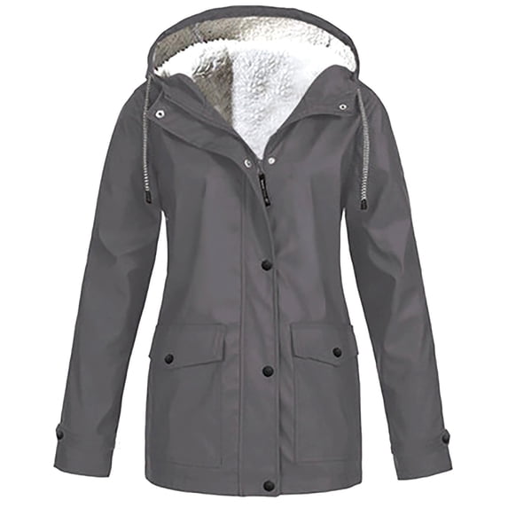 BVOFAR Rain Jacket for Women Fleece Warm Windbreaker Lightweight Raincoats Plus Size Waterproof Zip Up Hooded Trench Coats Winter Outdoor Coats
