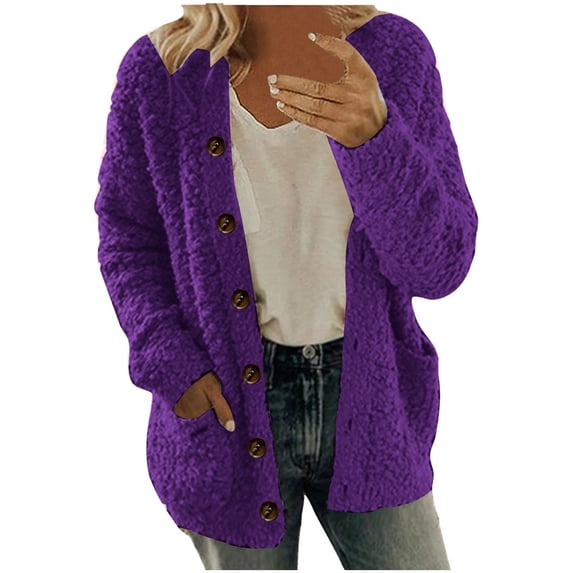BVOFAR Sherpa Jackets for Women Plus Size Fuzzy Fleece Long Sleeve Cardigans Soft Button Up Oversized Coats WInter Warm Outwear