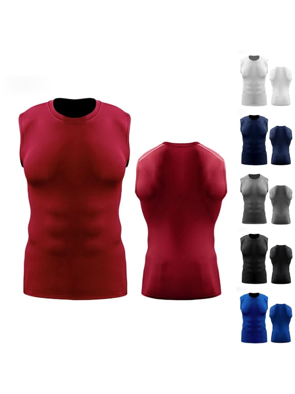 Sleeveless Compression Shirt for Men Quick Dry Athletic Workout Tank Tops Basketball Football Undershirt White M