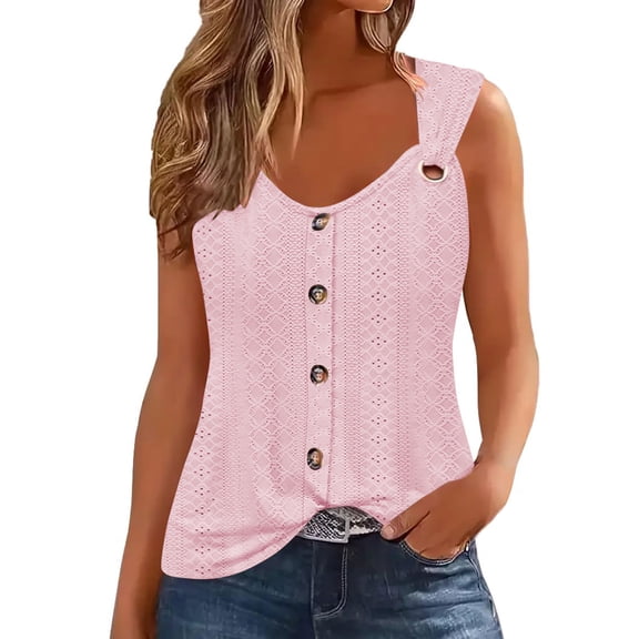 BVOFAR Summer Eyelet Embroidery Tank Tops for Women 2025 Solid Color Button Down Shirts Casual Sleeveless V Neck Tops