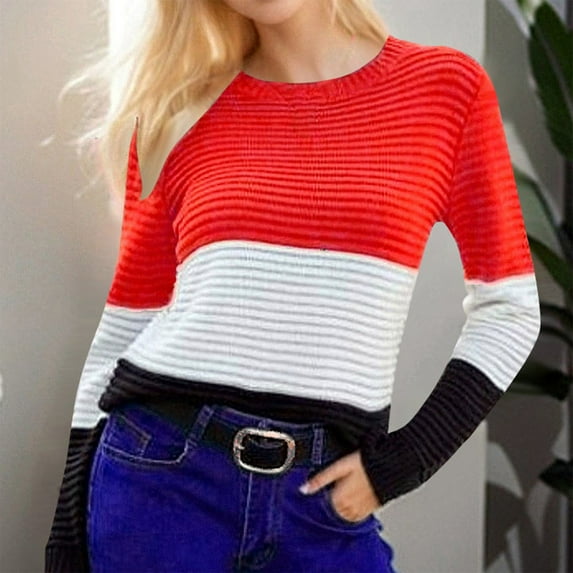 BVOFAR Sweaters for Women Trendy Long Sleeve Color Block Tops Cozy Lightweight Crew Neck Pullover Fall Winter Travel Jumpers