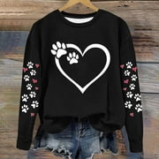 BVOFAR Sweatshirts for Women Cute Heart Dog Paw Print Pullover Fall Crewneck Long Sleeve Tops Trendy Casual Sweatshirt 2024