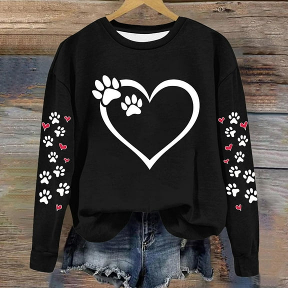 BVOFAR Sweatshirts for Women Cute Heart Dog Paw Print Pullover Fall Crewneck Long Sleeve Tops Trendy Casual Sweatshirt 2024