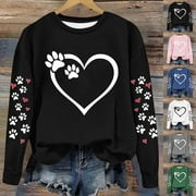 BVOFAR Sweatshirts for Women Cute Heart Dog Paw Print Pullover Fall Crewneck Long Sleeve Tops Trendy Casual Sweatshirt